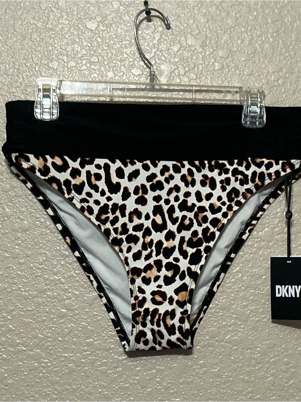 DKNY Leopard Print Bikini Bottoms with Black Waistband